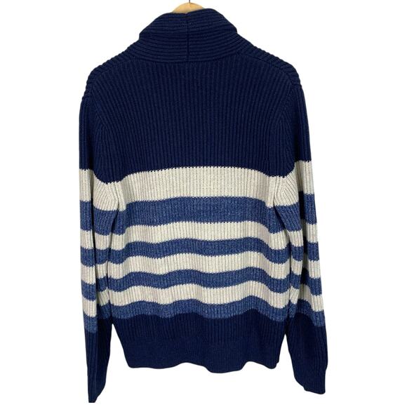 GAP Mens MCotton Blend Shawl Collar Ribbed Blue Strip Cardigan Pockets - Picture 2 of 11